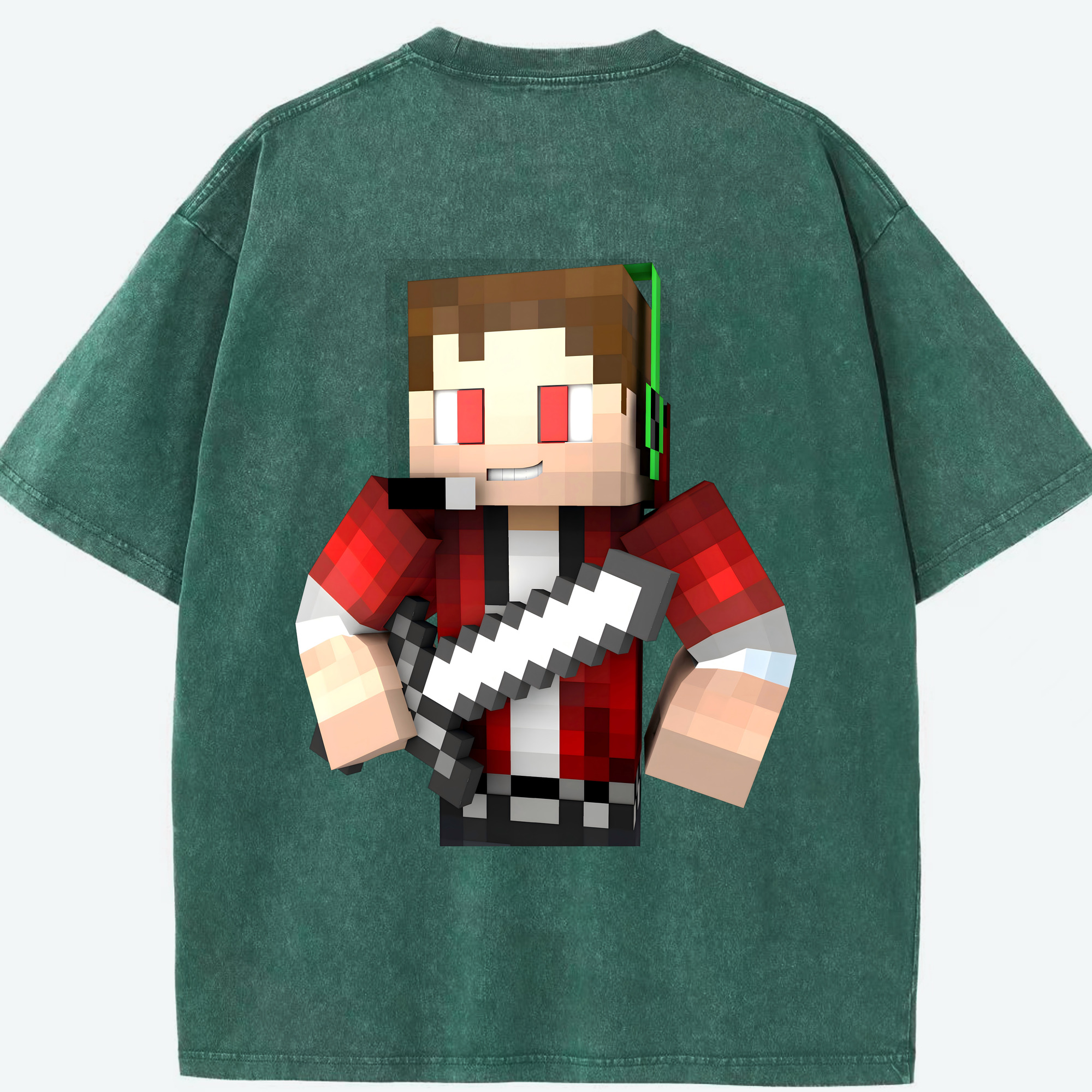 （画像用） マインクラフト ブロックの世界 Minecraft MC Block world 綿100% ヴィンテージ風 半袖Tシャツ（背面プリント）